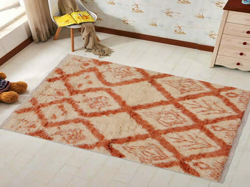 handmade Modern Moroccan Ivory Rust Hand Knotted RECTANGLE 100% WOOL area rug 4x6